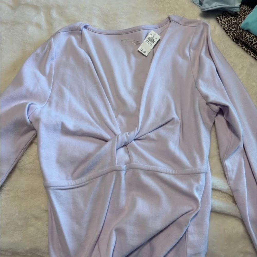 NWT Women's Lavender Twist-Front Long Sleeve bodysuit